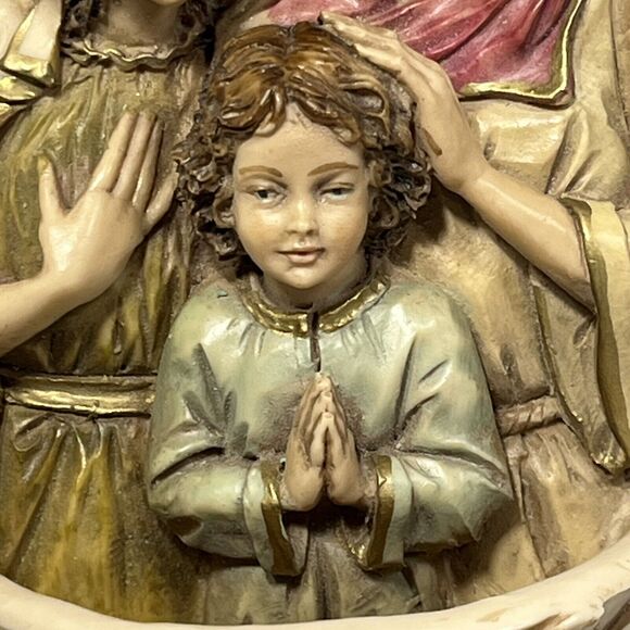 Vtg Holy Family Mary Joseph Jesus Dipinto A Mano Italy Handmade Holy Water Font - Picture 2 of 14